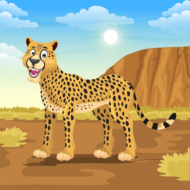 Cheetah cartoon in the savanna | Premium Vector