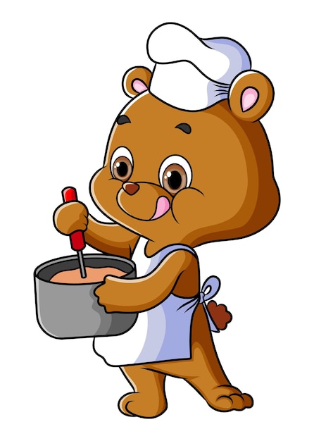 Premium Vector | The chef bear is cooking and mixing the porridge of ...