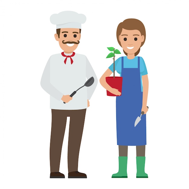 Chef Cook And Gardener Two Smiling Persons Vector Premium Download