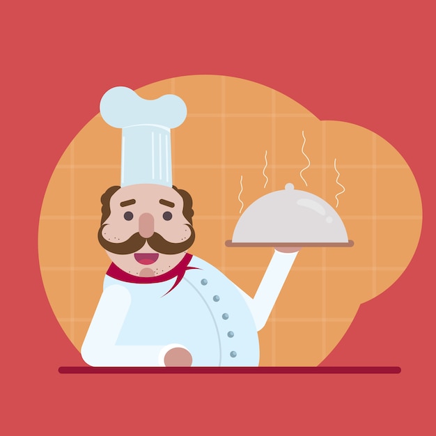 Chef holding a hot platter | Premium Vector