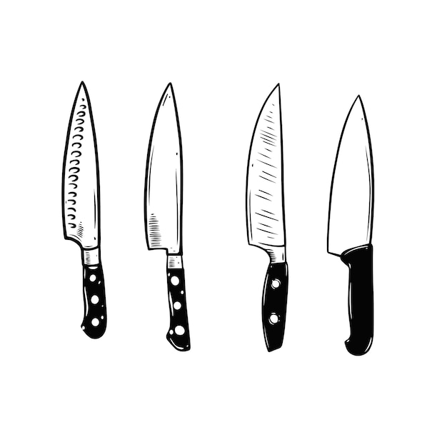 Premium Vector | Chef knife set. hand drawn black color outline style ...