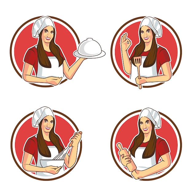 Download Chef woman cartoon mascot sticker design | Premium Vector