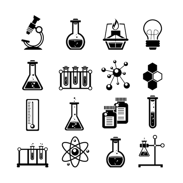 Chemistry icons set black | Premium Vector