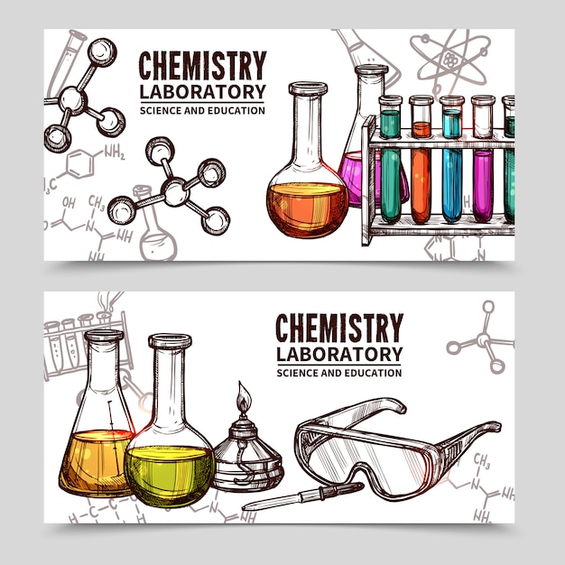 Download Chemistry laboratory sketch banners | Free Vector