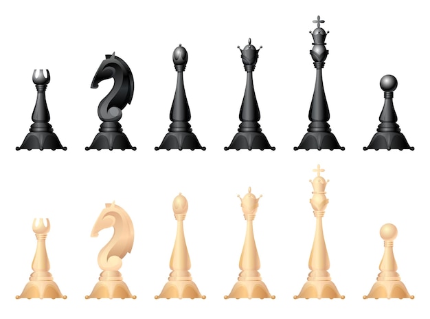 Premium Vector Chess Figures Vector Set King Queen Bishop Knight Or Horse Rook And Pawn Standard Chess Pieces Strategic Board Game For Intellectual Leisure Black And White Items
