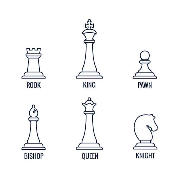 Chess Pieces Thin Line Icons King Queen Bishop Rook Knight Pawn