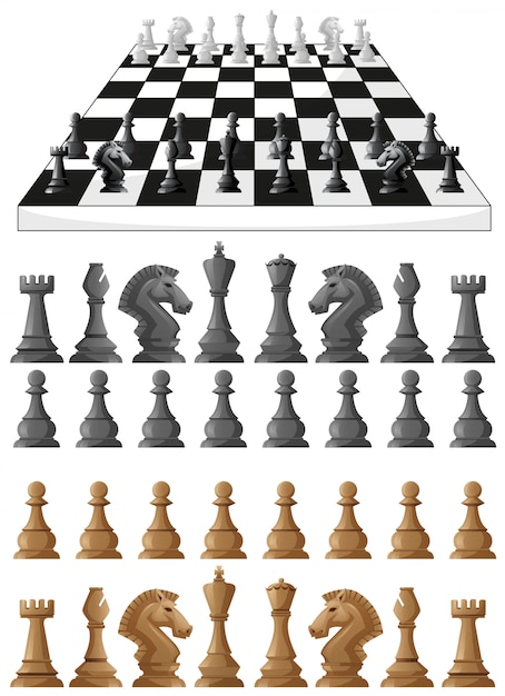 チェス盤と異なるチェスのピースのイラスト 無料のベクター