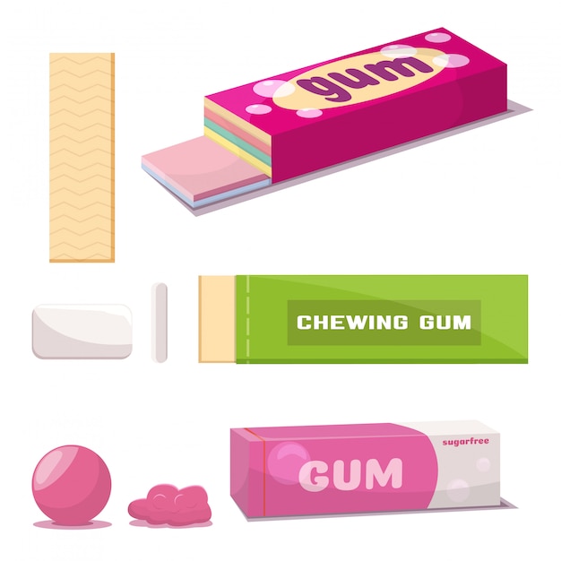 Premium Vector | Chewing gum cartoon set