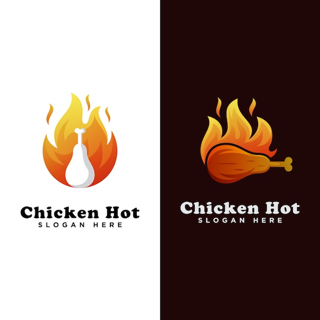 Chicken hot food logo, grilled chicken logo, chicken roast logo template Premium Vector