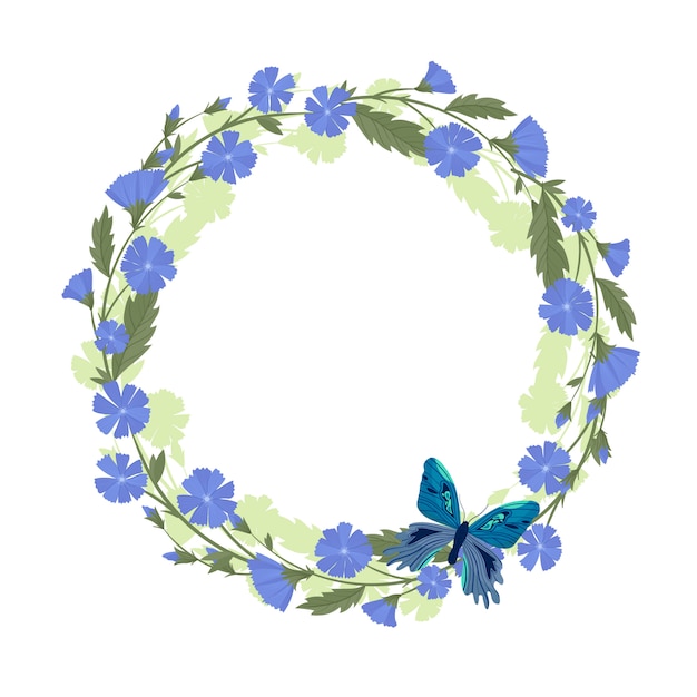 Download Chicory wreath and butterfly | Premium Vector