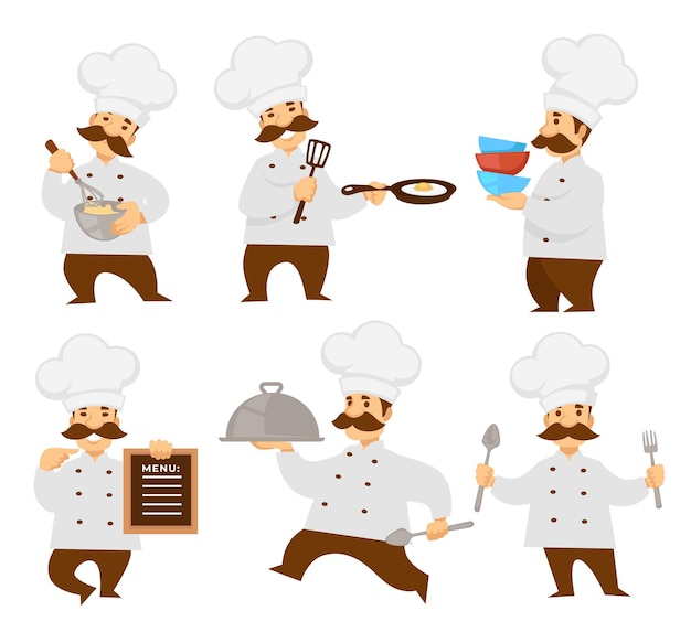 Premium Vector | Chief or cook in uniform menu board and cooker pizza ...