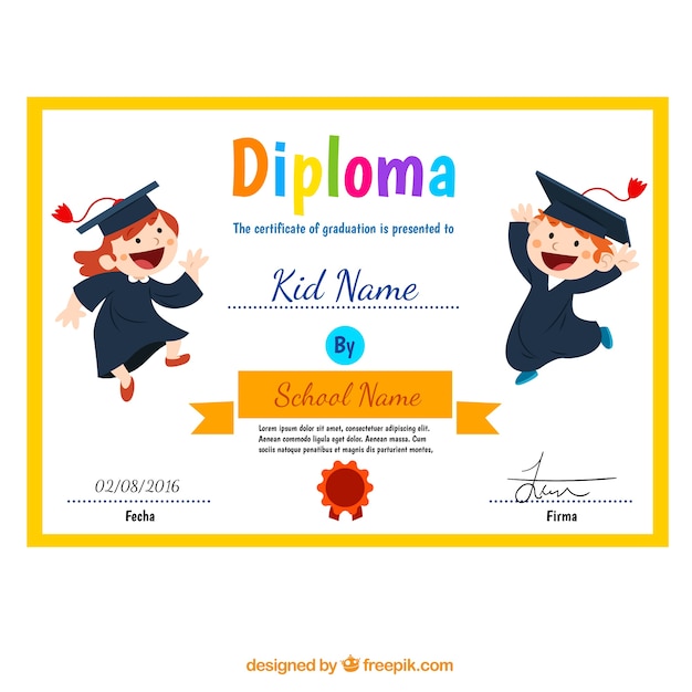 Child diploma with funny children