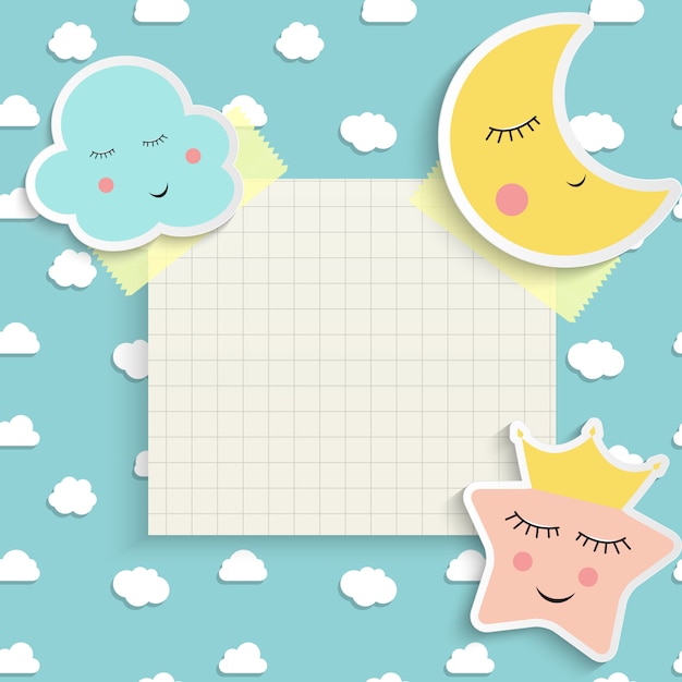 Child good night with cloud, star and moon. place for text.  illustration Premium Vector