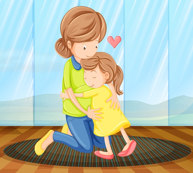 Free Vector | A child hugging her mother