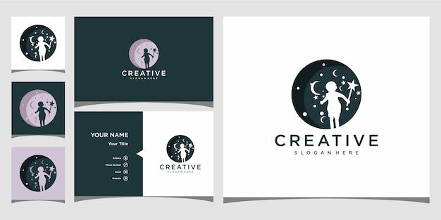 Premium Vector | Child and moon logo design