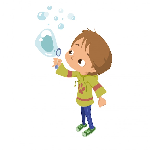 Premium Vector | A child playing with bubble