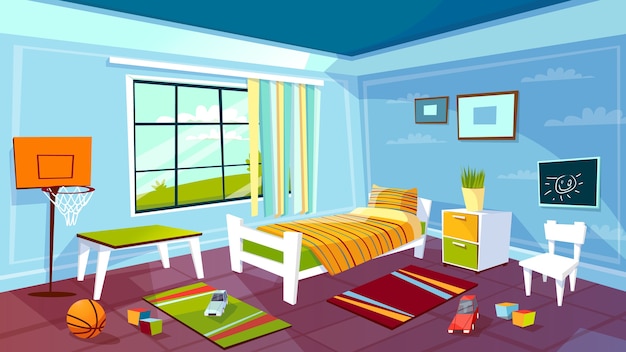 Download Free Vector | Child room of kid boy bedroom interior background.