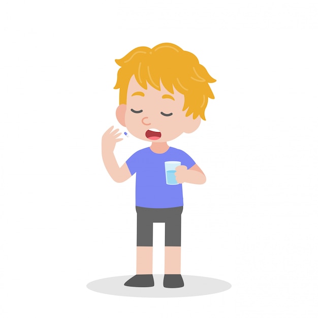 Premium Vector | Child taking medicine medical health care concept