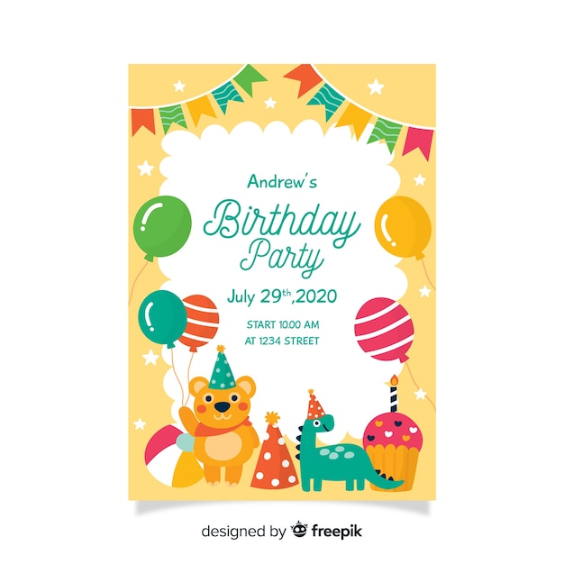 Download Childish birthday invitation template Vector | Free Download