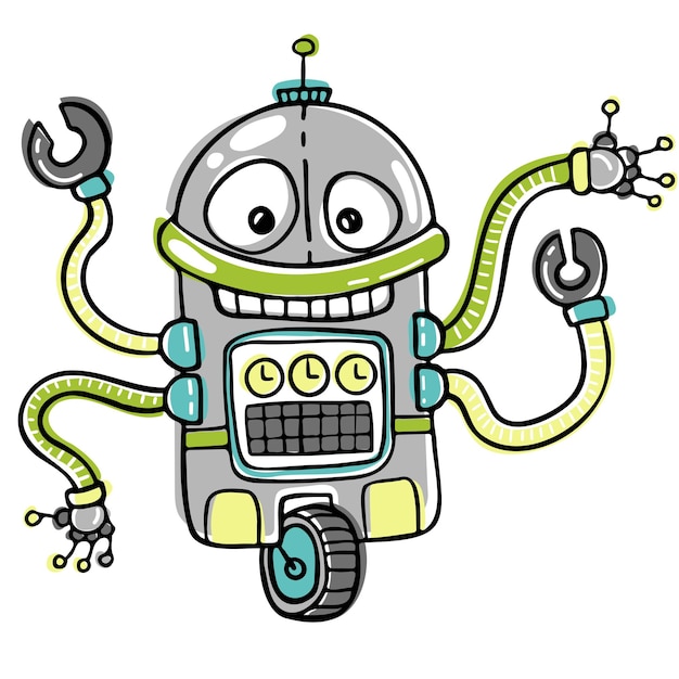 Premium Vector | A childish illustration of a funny robot on one wheel ...