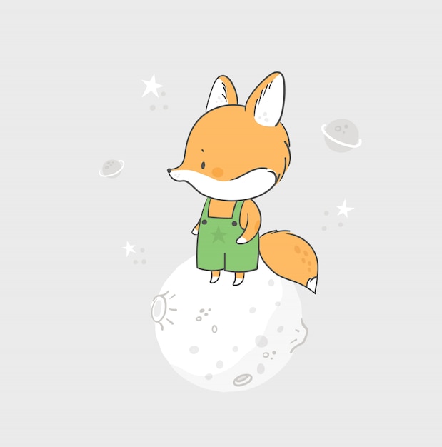 Download Childish print with cute baby fox in space | Premium Vector