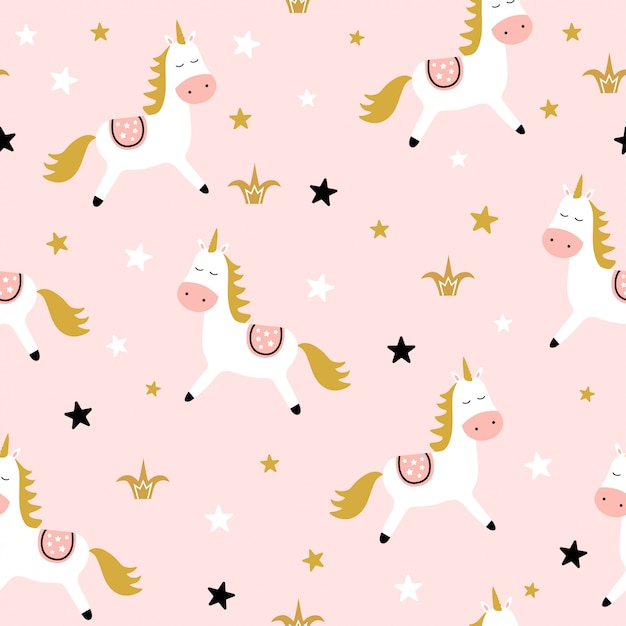 Childish seamless pattern with cute unicorn. Premium Vector