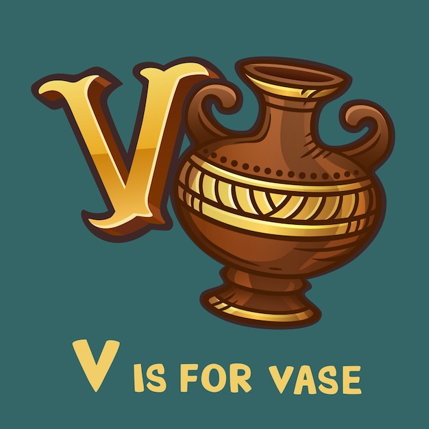 Children Alphabet Letter V And Vase Premium Vector