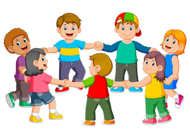 The children are holding to each other for making a round | Premium Vector