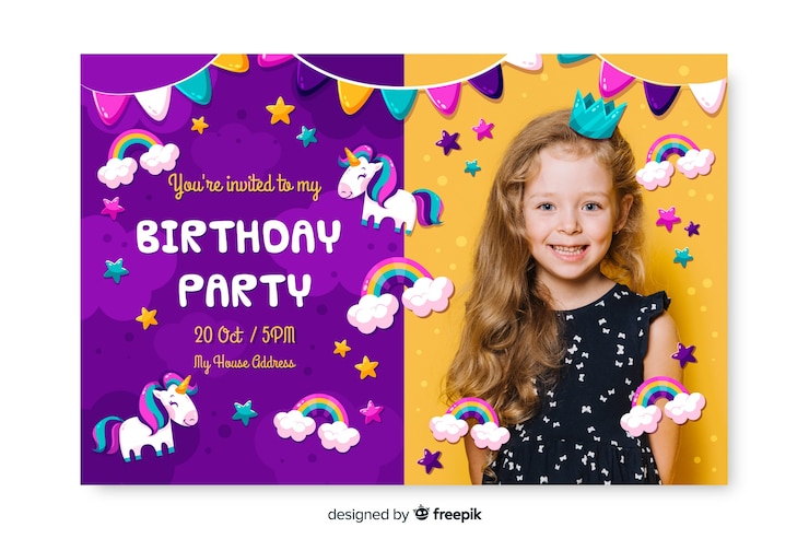 Free Vector | Children birthday invitation template with image