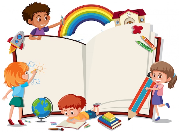 Premium Vector | Children on the blank book