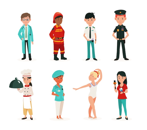 Premium Vector | Children in clothes of different professions