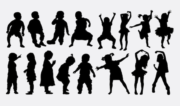 Download Children dancing silhouette Vector | Premium Download