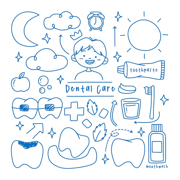 Download Premium Vector | Children dental care doodle element ...