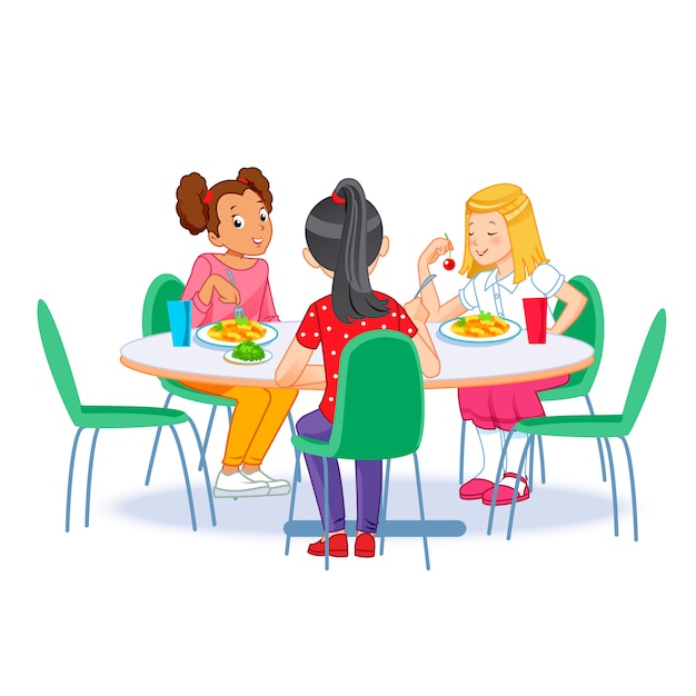 Children having breakfast together | Premium Vector