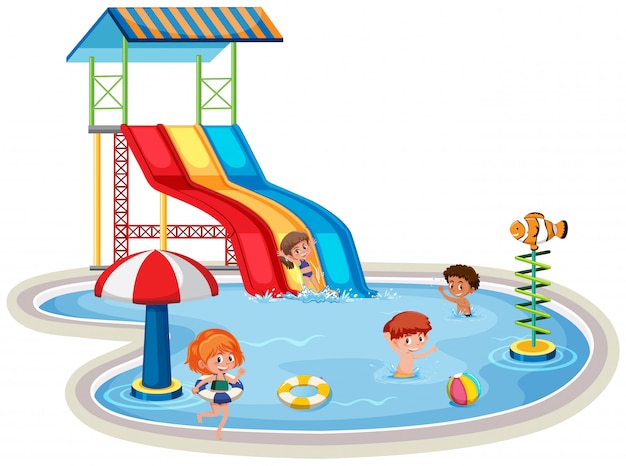 Premium Vector | Children at isolated water park