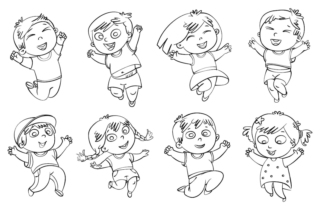 Premium Vector | Children jump for joy. coloring book. vector
