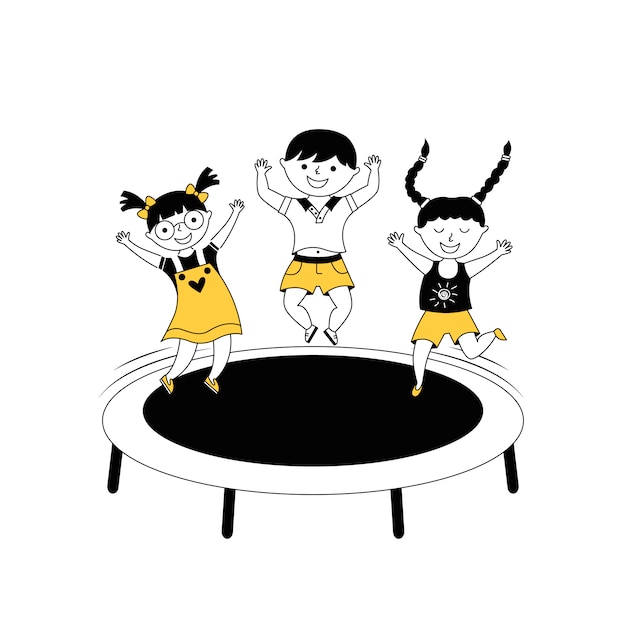 Premium Vector | Children jumping on trampoline cartoon illustration.