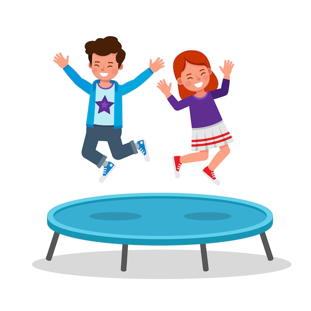 Premium Vector | Children jumping on trampoline character . happy boy ...