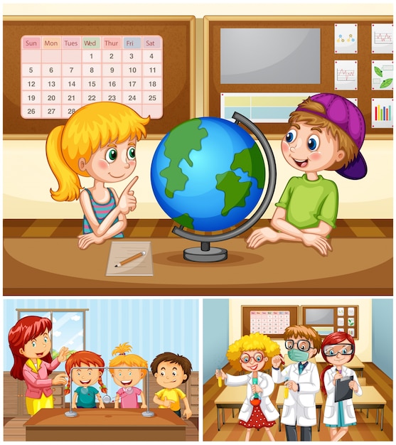 Download Children learning in classroom with teacher Vector ...