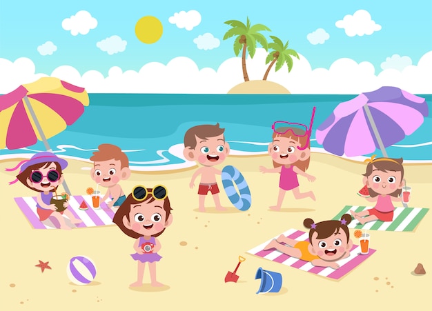 Premium Vector | Children playing on the beach illustration