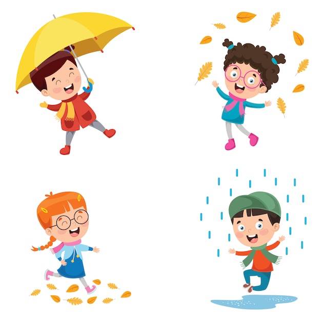 Premium Vector | Children playing outside in autumn season