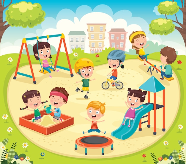 Children playing in the park Premium Vector