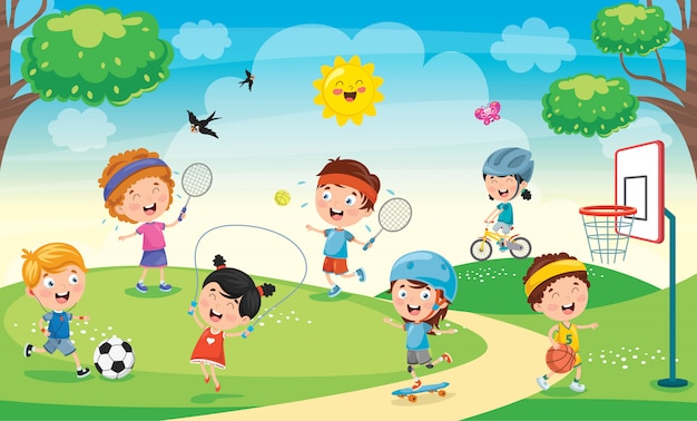 Premium Vector Children Playing In The Park