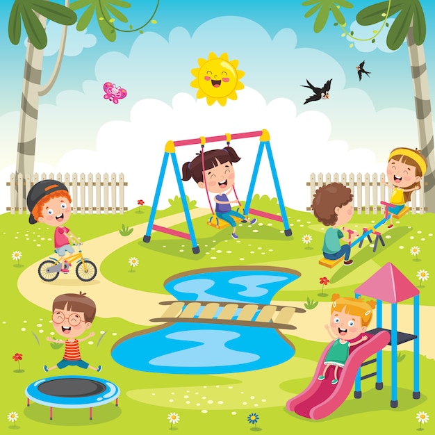 Children playing in the park Premium Vector