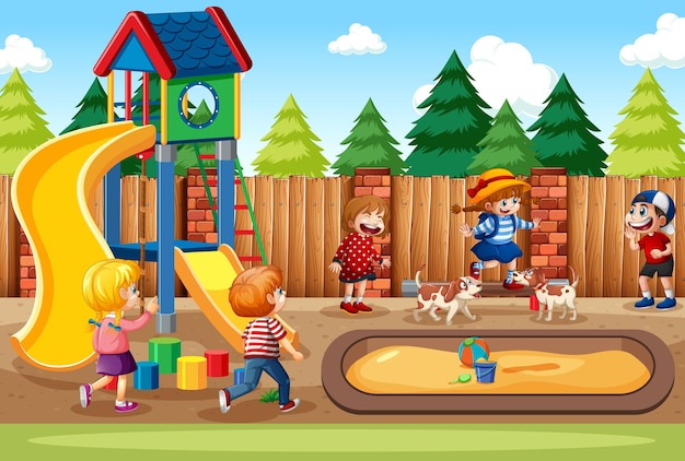 Free Vector Children Playing In The Playground Scene