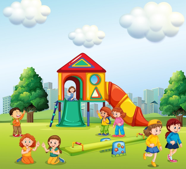 Free Vector | Children playing at playground