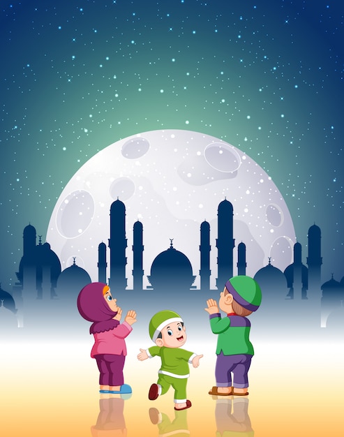 Premium Vector The Children Playing Together Under The Moonlight