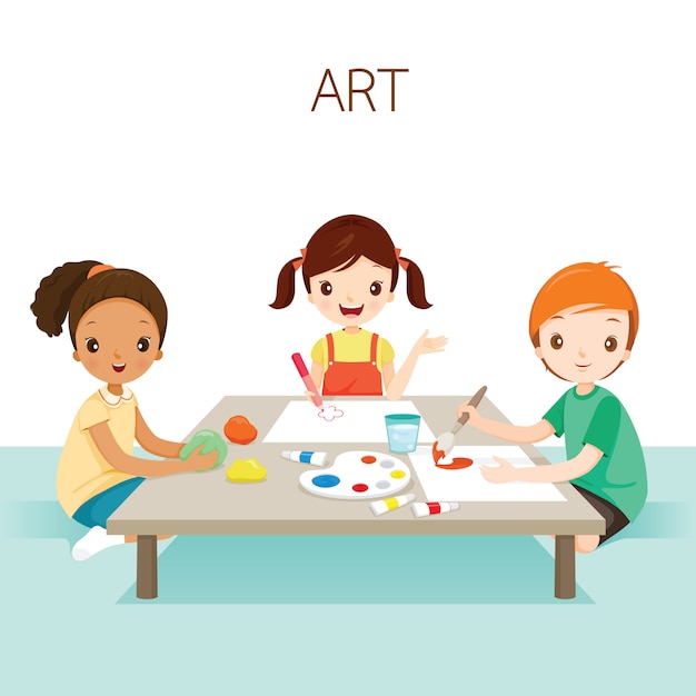 Children relaxing in art class, student back to school | Premium Vector