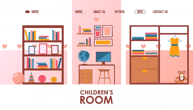子供部屋家具店のウェブサイト イラスト プレミアムベクター