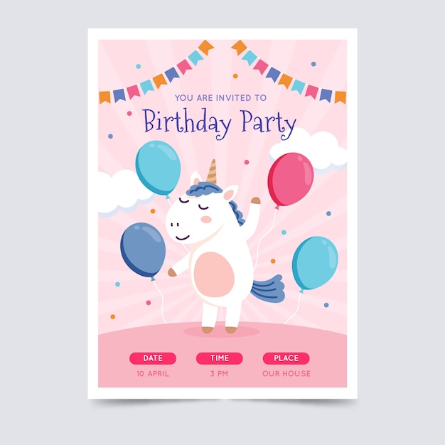 Children's birthday card invitation template | Free Vector